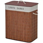 Double Laundry Hamper with Lid Bamboo Frame Two-Section Sorter 26.4 Gallon