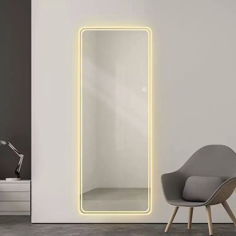 Specchio da parete a figura intera 65 x 24 pollici Specchio LED con oscuramento e illuminazione a 3 colori adatto per camere da letto e spogliatoi