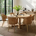 Upholstered Rattan Dining Chairs Set of 6/8, Armless Linen Barrel Kitchen Chairs with Curved Cane Back and Wood-Look Metal Legs - Panipeachy