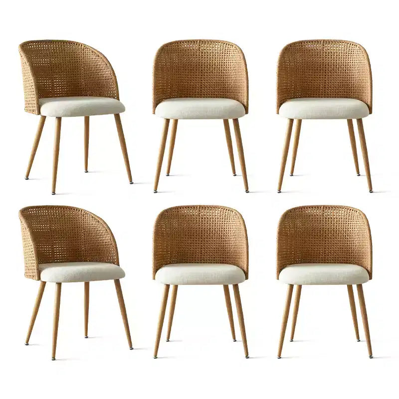 Sedie da Pranzo Imbottite in Rattan Set da 6/8, Sedie da Cucina a Botte Senza Braccioli in Lino con Schienale Curvo in Paglia di Vienna e Gambe in Metallo Effetto Legno - Panipeachy