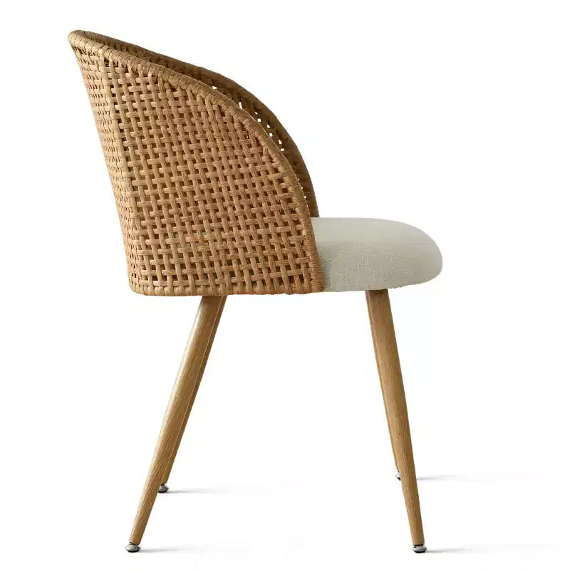 Sedie da Pranzo Imbottite in Rattan Set da 6/8, Sedie da Cucina a Botte Senza Braccioli in Lino con Schienale Curvo in Paglia di Vienna e Gambe in Metallo Effetto Legno - Panipeachy