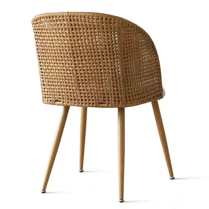 Sedie da Pranzo Imbottite in Rattan Set da 6/8, Sedie da Cucina a Botte Senza Braccioli in Lino con Schienale Curvo in Paglia di Vienna e Gambe in Metallo Effetto Legno - Panipeachy