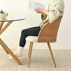 Sedie da Pranzo Imbottite in Rattan Set da 6/8, Sedie da Cucina a Botte Senza Braccioli in Lino con Schienale Curvo in Paglia di Vienna e Gambe in Metallo Effetto Legno - Panipeachy