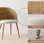 Sedie da Pranzo Imbottite in Rattan Set da 6/8, Sedie da Cucina a Botte Senza Braccioli in Lino con Schienale Curvo in Paglia di Vienna e Gambe in Metallo Effetto Legno - Panipeachy