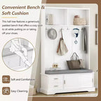 Okak Elegant Mobile Guardaroba con Ante Scorrevoli e 6 Ganci Argentati, Appendiabiti con Panca Imbottita e Scarpiera per Ingresso, Soggiorno, Bianco