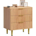 3 Drawer Dresser, Mid Century Modern Fluted Nightstand with Metal Handles & Legs, Bedside End Table for Bedroom, Living Room, Hallway, Apartment
