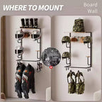 Supporto in Legno per Casco da Moto a Muro, Scaffale Rustico con 4 Supporti per Cappelli, 4 Ganci e 4 Clip per Guanti per Organizzare l'Attrezzatura