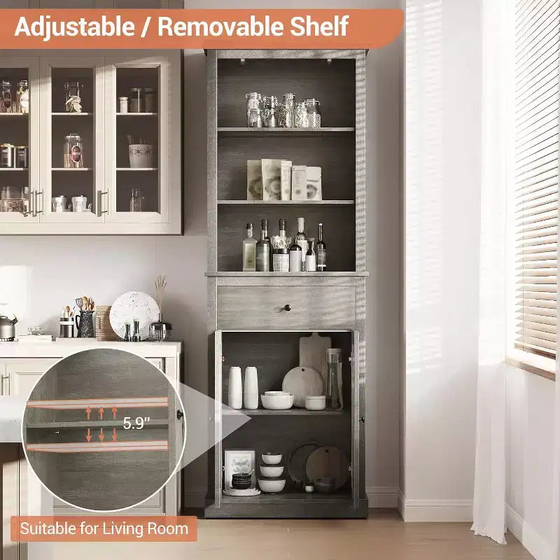 COZONY Armadio Contenitore Alto 170 cm con Ante e Ripiani, Dispensa Organizzatore Autoportante