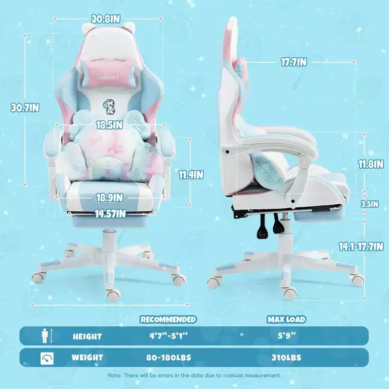 Okak Sedia Girevole da Gaming per Animali Carini e Moderni con Cuscino Lombare a Zampa, Sedia da Lavoro Ergonomica e Alta per Computer per Adulti