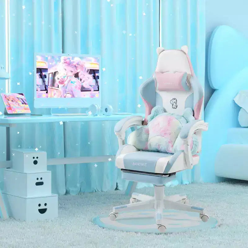 Okak Sedia Girevole da Gaming per Animali Carini e Moderni con Cuscino Lombare a Zampa, Sedia da Lavoro Ergonomica e Alta per Computer per Adulti