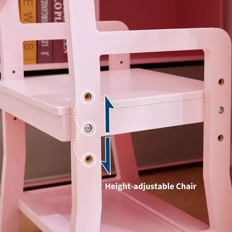 Scrivania ad Angolo per Bambini, Set Scrivania e Sedia per Bambini, Tavolo Studio a L per Bambini - Include Bacheca, Scaffali Aperti e Armadietti e Cassetti Contenitori