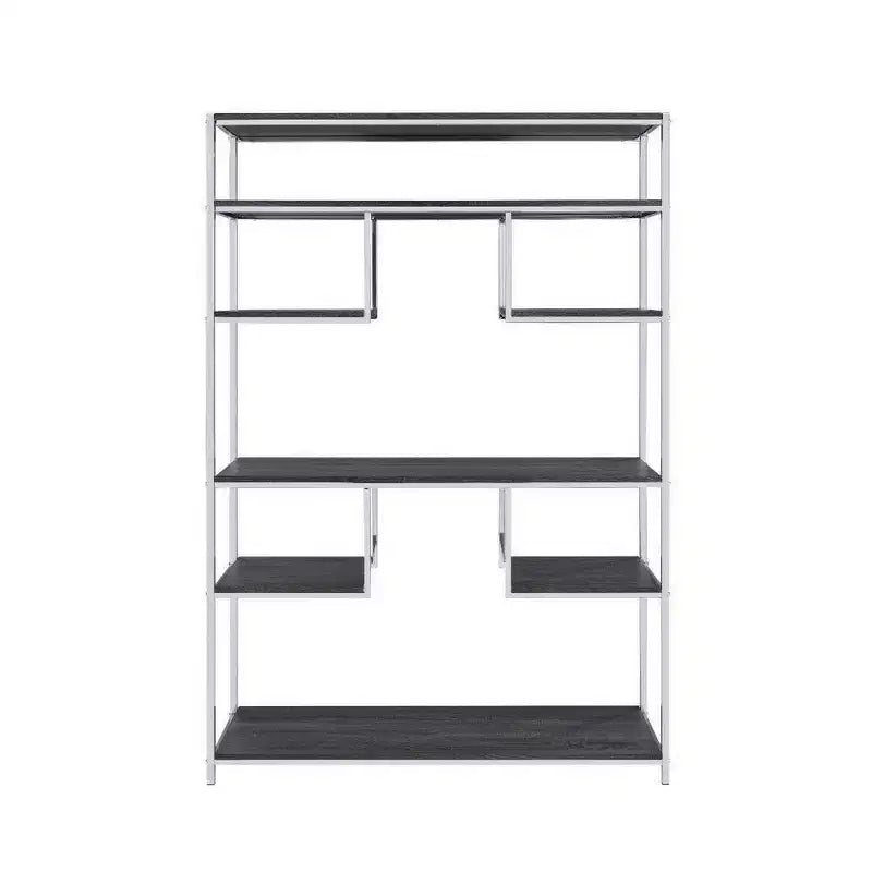 Libreria Royal Hampton con 7 ripiani e motivo geometrico, argento e grigio scuro