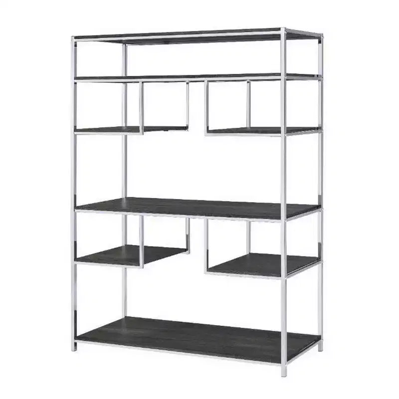 Libreria Royal Hampton con 7 ripiani e motivo geometrico, argento e grigio scuro