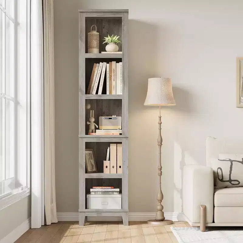 71 Tall Bookcase w/Adjustable Shelves & 31.5 Width, 5 Tier Farmhouse Bookshelf with Wooden Legs, Rustic Vintage Book Shelf for Living Room