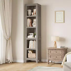 Libreria alta 180 cm con ripiani regolabili e larghezza 80 cm, scaffale a 5 ripiani in stile rustico con gambe in legno, libreria vintage per soggiorno