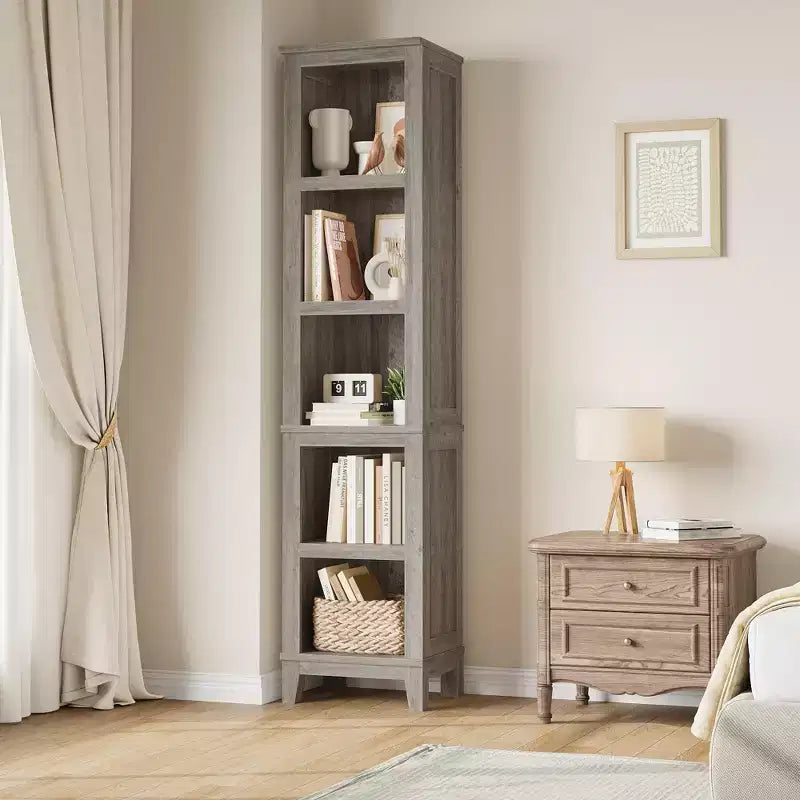 Libreria alta 180 cm con ripiani regolabili e larghezza 80 cm, scaffale a 5 ripiani in stile rustico con gambe in legno, libreria vintage per soggiorno