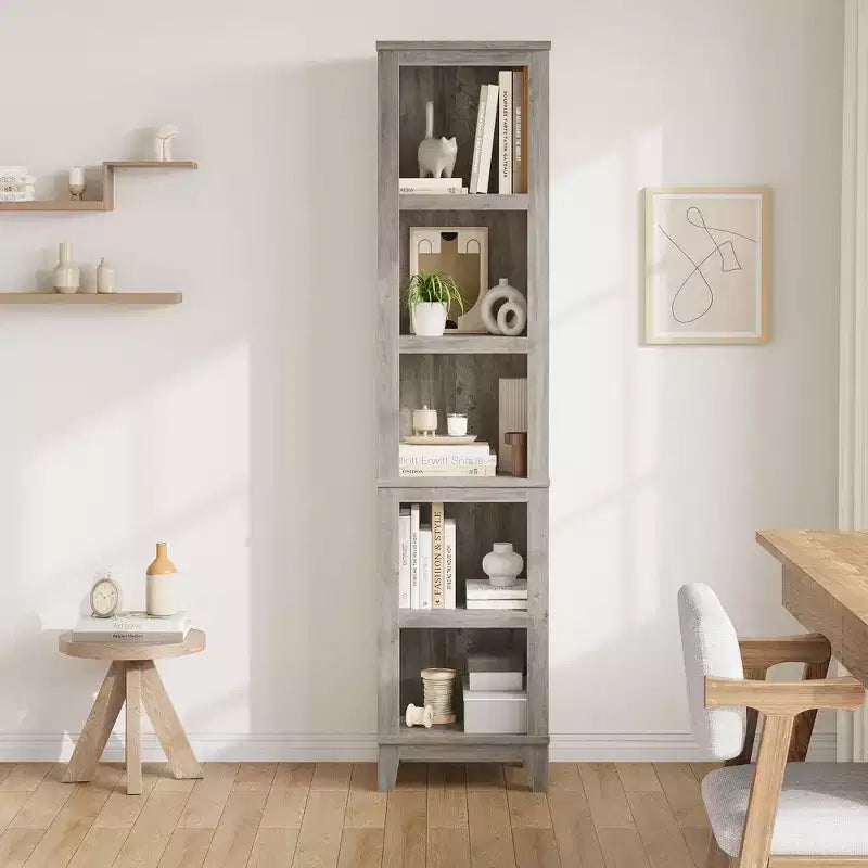 Libreria alta 180 cm con ripiani regolabili e larghezza 80 cm, scaffale a 5 ripiani in stile rustico con gambe in legno, libreria vintage per soggiorno