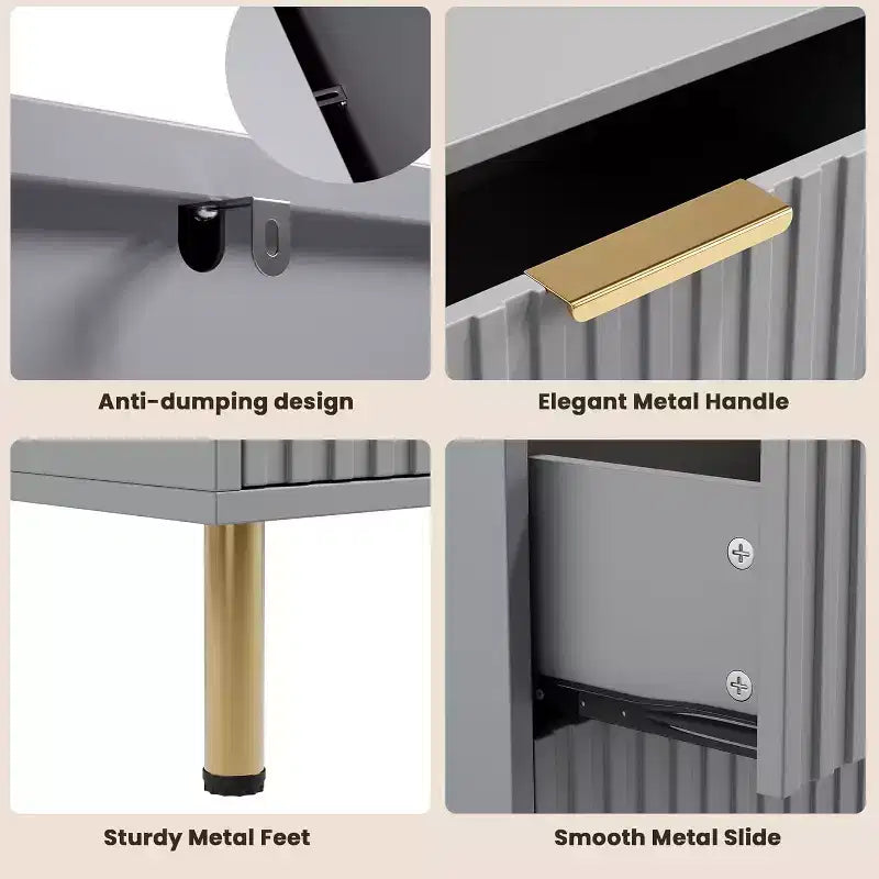 Credenza moderna con 6 cassetti profondi a coste e gambe in metallo, cassettiera organizer in legno, tavolino per camera da letto, soggiorno, corridoio, camera dei bambini