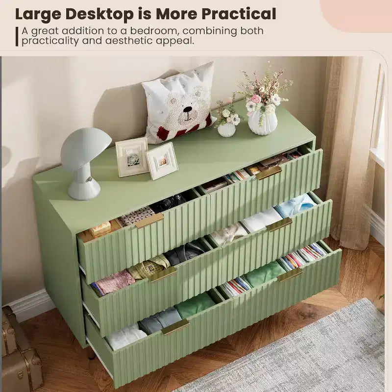 Credenza moderna con 6 cassetti profondi a coste e gambe in metallo, cassettiera organizer in legno, tavolino per camera da letto, soggiorno, corridoio, camera dei bambini