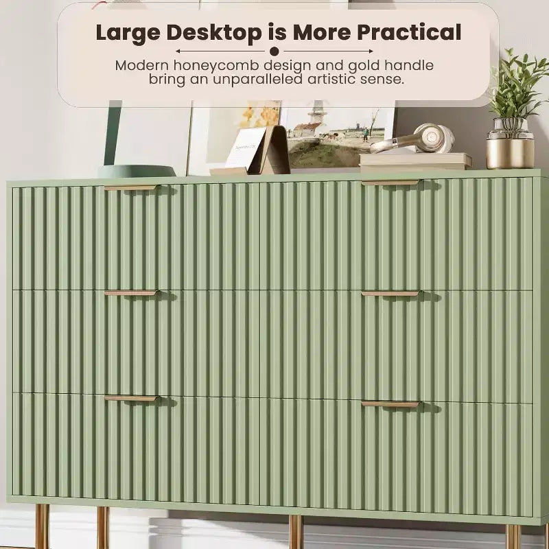 Credenza moderna con 6 cassetti profondi a coste e gambe in metallo, cassettiera organizer in legno, tavolino per camera da letto, soggiorno, corridoio, camera dei bambini