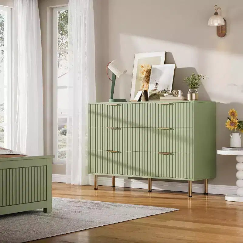 Credenza moderna con 6 cassetti profondi a coste e gambe in metallo, cassettiera organizer in legno, tavolino per camera da letto, soggiorno, corridoio, camera dei bambini