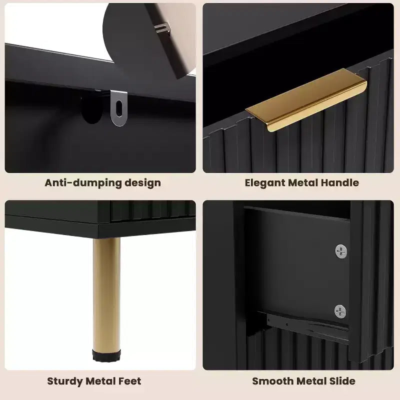 Credenza moderna con 6 cassetti profondi a coste e gambe in metallo, cassettiera organizer in legno, tavolino per camera da letto, soggiorno, corridoio, camera dei bambini
