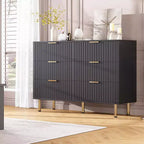 Credenza moderna con 6 cassetti profondi a coste e gambe in metallo, cassettiera organizer in legno, tavolino per camera da letto, soggiorno, corridoio, camera dei bambini