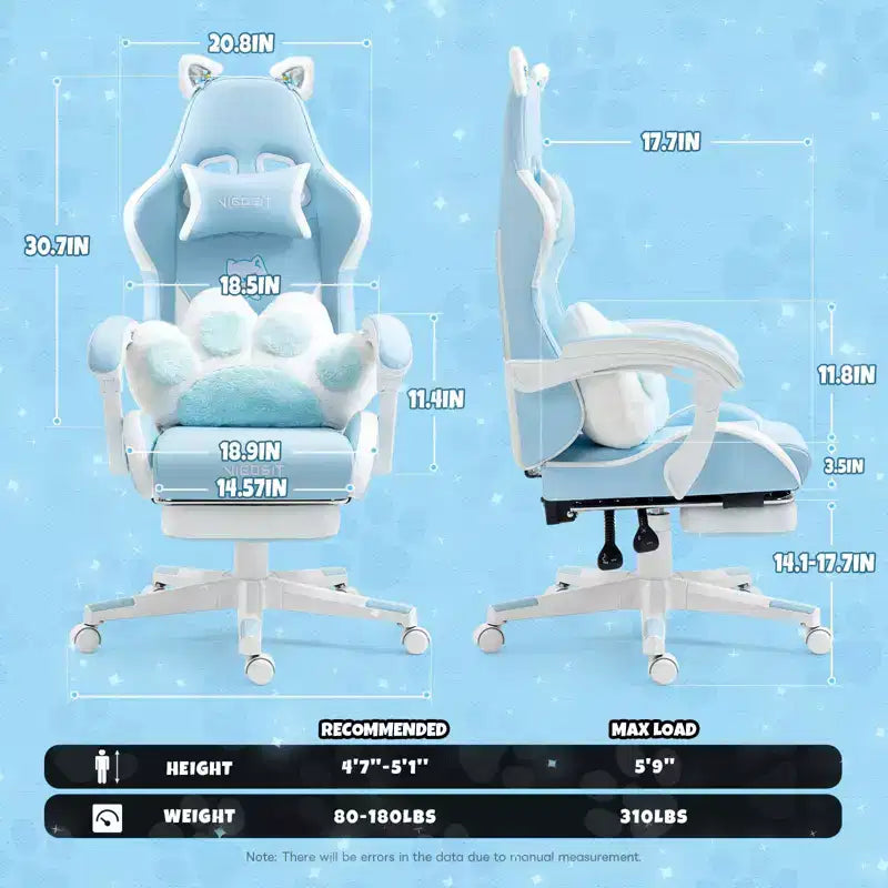 Okak Sedia Girevole da Gaming per Gatti Moderna e Carina con Cuscino Lombare a Zampa, Sedia da Lavoro Ergonomica Elevata Sedia da Computer per Adulti