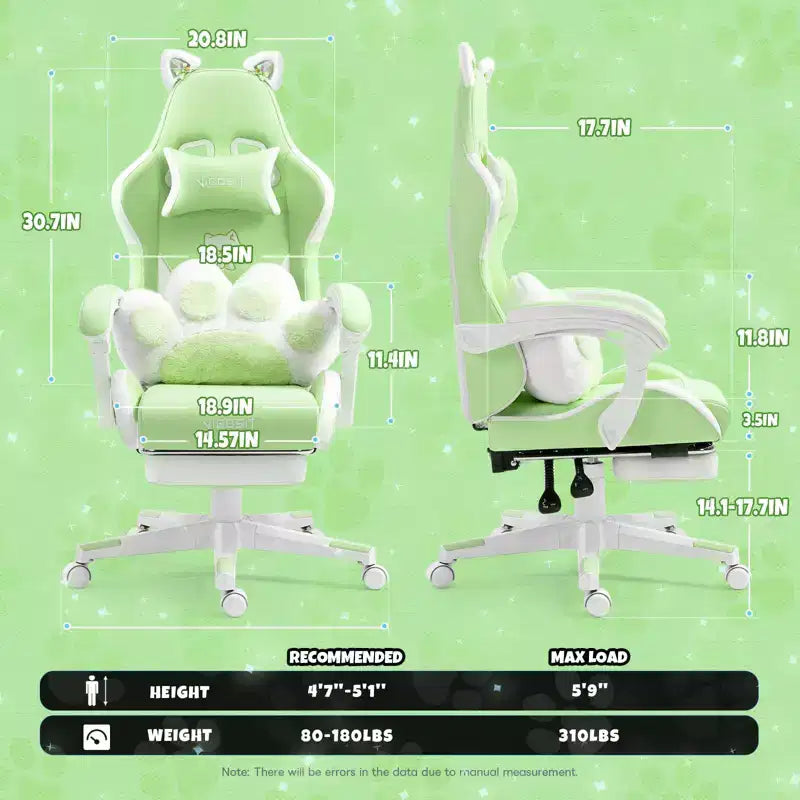 Okak Sedia Girevole da Gaming per Gatti Moderna e Carina con Cuscino Lombare a Zampa, Sedia da Lavoro Ergonomica Elevata Sedia da Computer per Adulti