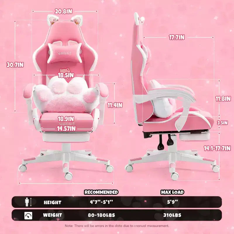Okak Sedia Girevole da Gaming per Gatti Moderna e Carina con Cuscino Lombare a Zampa, Sedia da Lavoro Ergonomica Elevata Sedia da Computer per Adulti