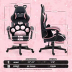 Okak Sedia Girevole da Gaming per Gatti Moderna e Carina con Cuscino Lombare a Zampa, Sedia da Lavoro Ergonomica Elevata Sedia da Computer per Adulti