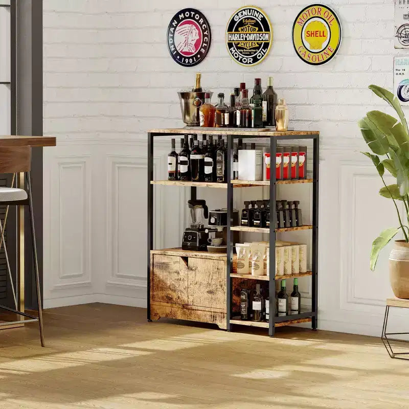 COZONY 32 Mobile Bar Angolare Piccolo con Contenitore, Credenza Compatta, Mobile Bar da Fattoria con Ante e Cassetti
