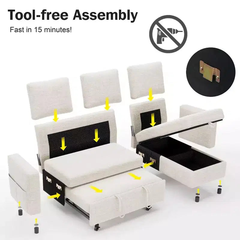 Dyonery divano letto estraibile a tre posti da 81 pollici, con contenitore e tasche laterali, schienale regolabile, divano letto convertibile, ciniglia