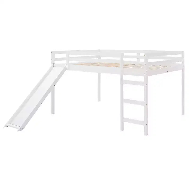 Whisen letto a soppalco con letto matrimoniale, struttura del letto con scivolo e sponda di sicurezza a tutta lunghezza, design multifunzionale - Bianco