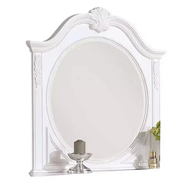 Specchio per Comò Royal Hampton, Cornice Intagliata da 42 Pollici, Legno Massello Bianco Classico