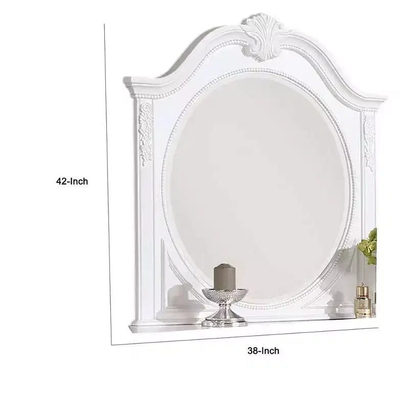 Specchio per Comò Royal Hampton, Cornice Intagliata da 42 Pollici, Legno Massello Bianco Classico