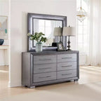 Royal Hampton Dresser Mirror, White LED Lights, 46 Inch Gray Solid Wood Frame