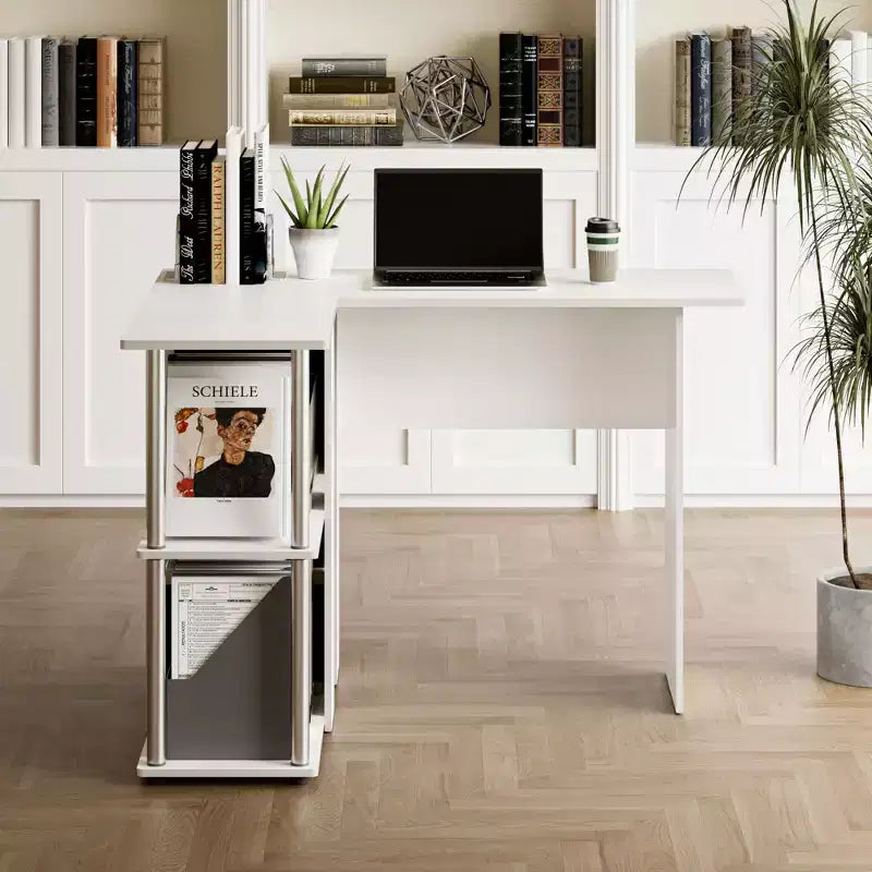 Scrivania angolare a L HOMLUX con ripiani aperti per ufficio o studio domestico
