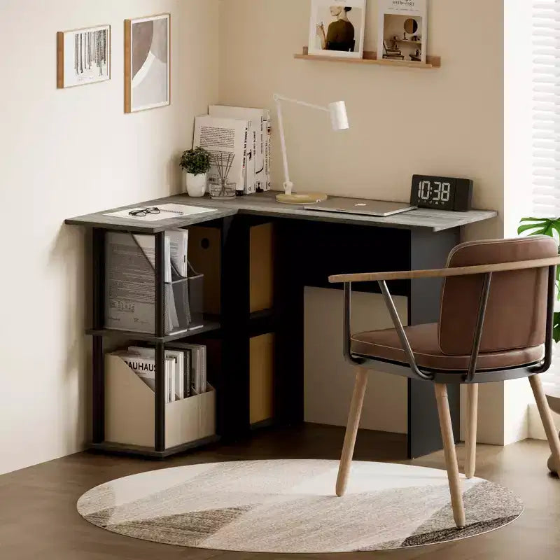 Scrivania angolare a L HOMLUX con ripiani aperti per ufficio o studio domestico