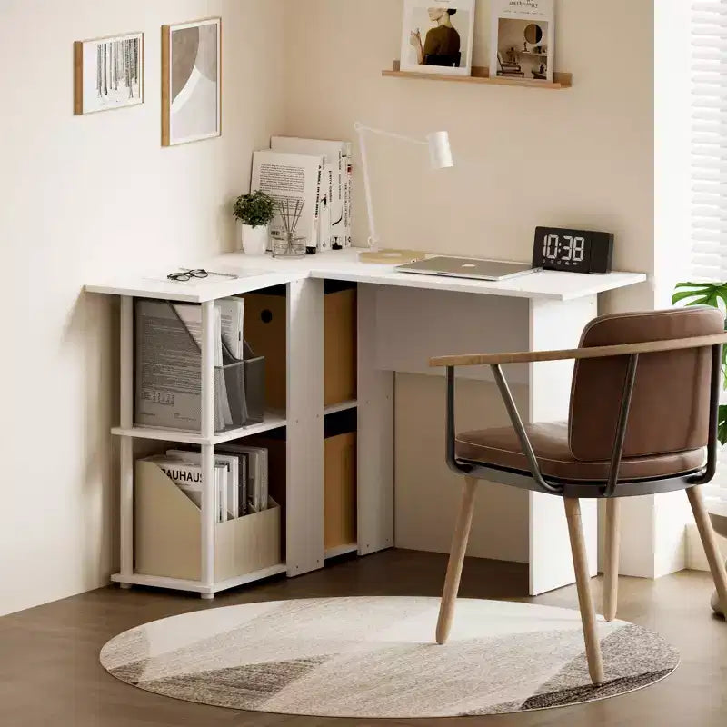 Scrivania angolare a L HOMLUX con ripiani aperti per ufficio o studio domestico