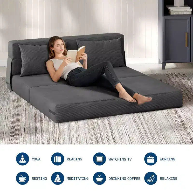 Divano Letto Pieghevole 4 in 1 e Letto a Poltrona - Trasformabile, Divanetto Pieghevole con Cuscino, Poltrona da Pavimento Trapuntata per Salotto, Camera degli Ospiti