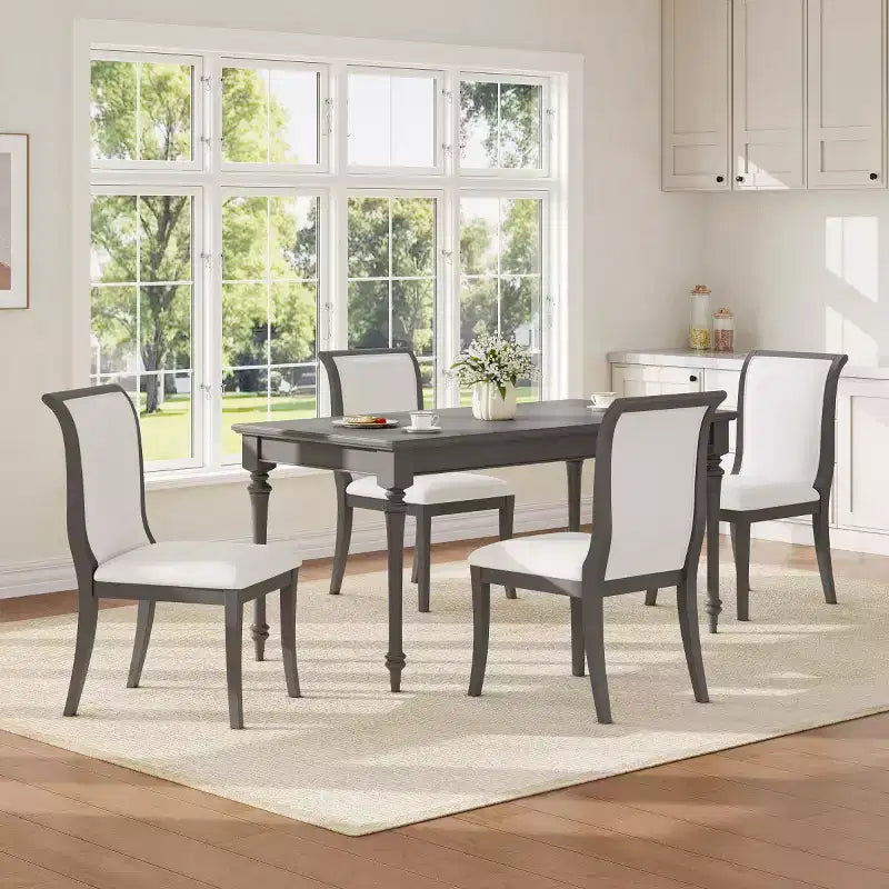 Set di 2 sedie da pranzo imbottite in stile rustico con schienale curvo, sedie da cucina in legno massello, sedie laterali senza braccioli per sala da pranzo - Panipeachy