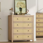 GustoWave 54 Rattan 7-Drawer Dresser, Wood Chest of Drawers with Storage Cabinet for Bedroom, Living Room, Hallway, Oak