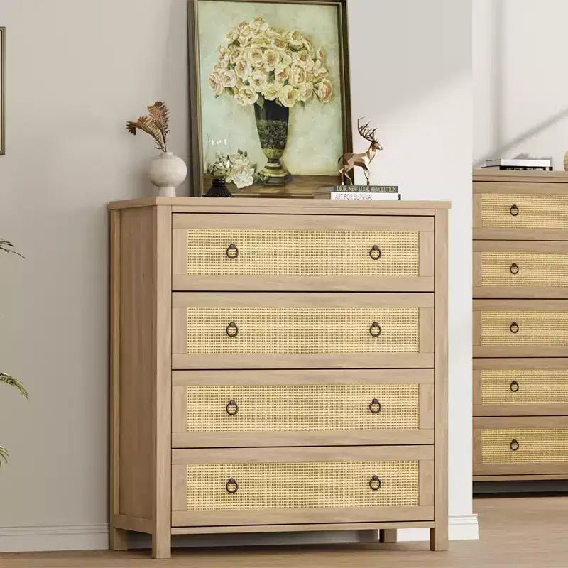 GustoWave 54 Rattan 7-Drawer Dresser, Wood Chest of Drawers with Storage Cabinet for Bedroom, Living Room, Hallway, Oak