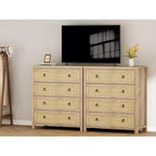 GustoWave 54 Cassettiera a 7 cassetti in Rattan, Comò in Legno con Mobiletto Contenitore per Camera da Letto, Soggiorno, Ingresso, Quercia