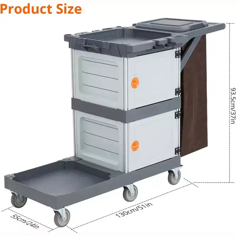 Carrello per pulizie commerciale COZONY, carrello per pulizie con 3 ripiani e 2 armadietti, copertura e borsa in Oxford, carrello per pulizie tradizionale per hotel