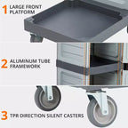Carrello per pulizie commerciale COZONY, carrello per pulizie con 3 ripiani e 2 armadietti, copertura e borsa in Oxford, carrello per pulizie tradizionale per hotel