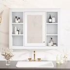 MAYEERTY 27.5 Medicine Cabinet, Wall Mounted Bathroom Storage Cabinet with Mirror 6 Open Shelves Modern White