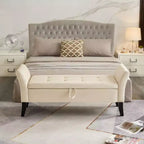 TUYOHW Panca Contenitore Rettangolare, Panca Ottomana da Fondo Letto da 51,5" con Gambe in Legno Massello, Ottomana in Velluto per Soggiorno, Camera da Letto, Ingresso, Beige