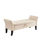 TUYOHW Panca Contenitore Rettangolare, Panca Ottomana da Fondo Letto da 51,5" con Gambe in Legno Massello, Ottomana in Velluto per Soggiorno, Camera da Letto, Ingresso, Beige